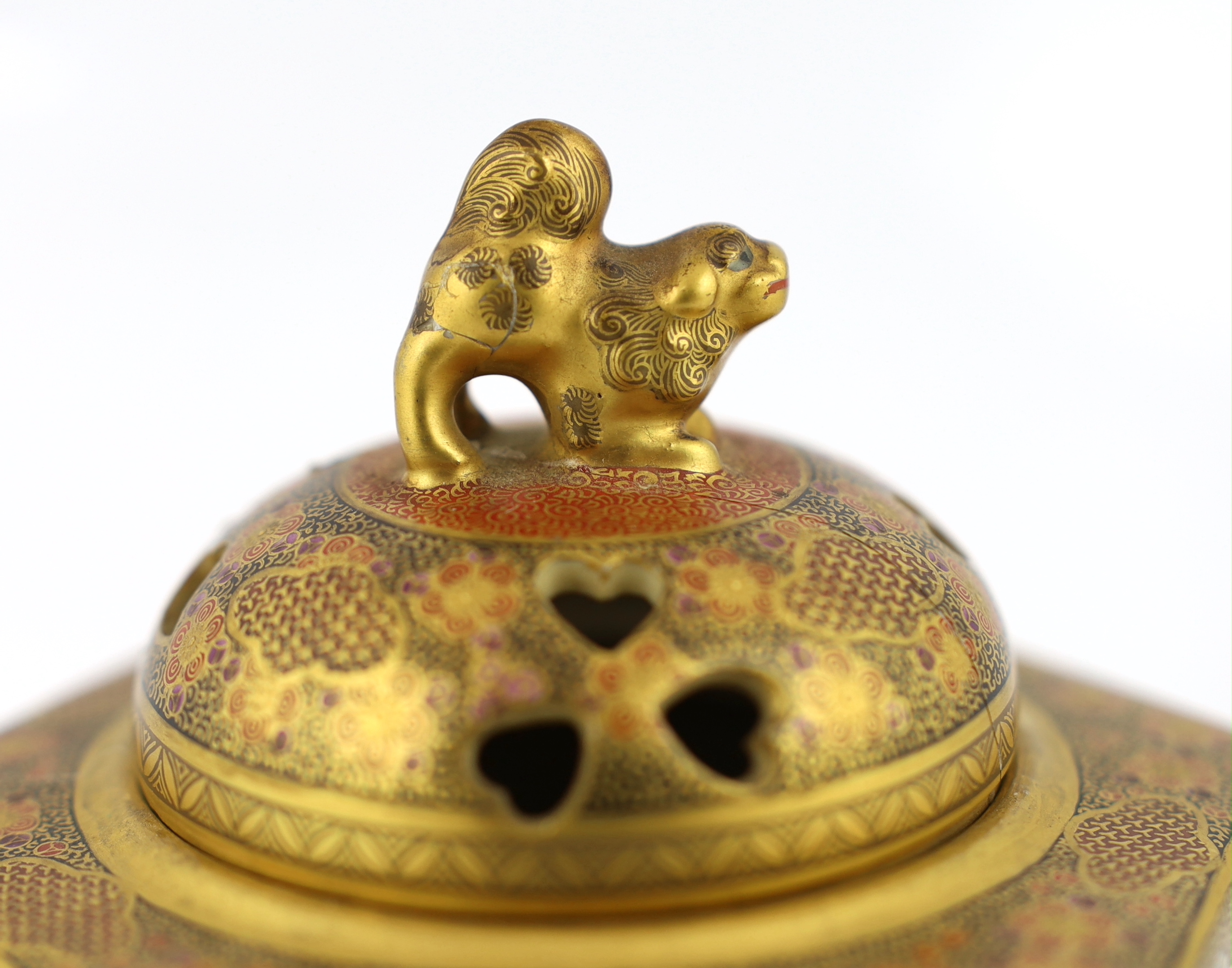 A Japanese Satsuma hexagonal koro and cover, by Kinkozan, Meiji period